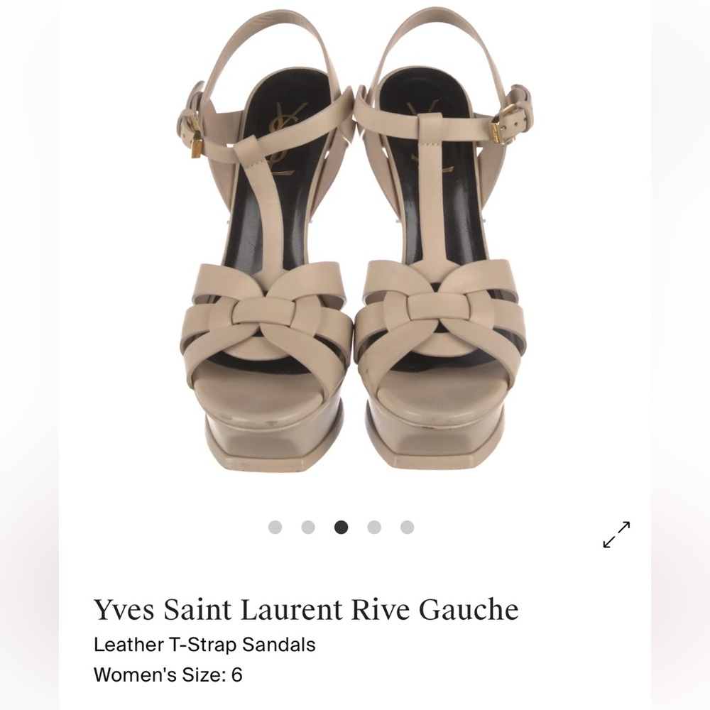 Yves Saint Laurent Beige Leather T-Strap Sandals Sz 6